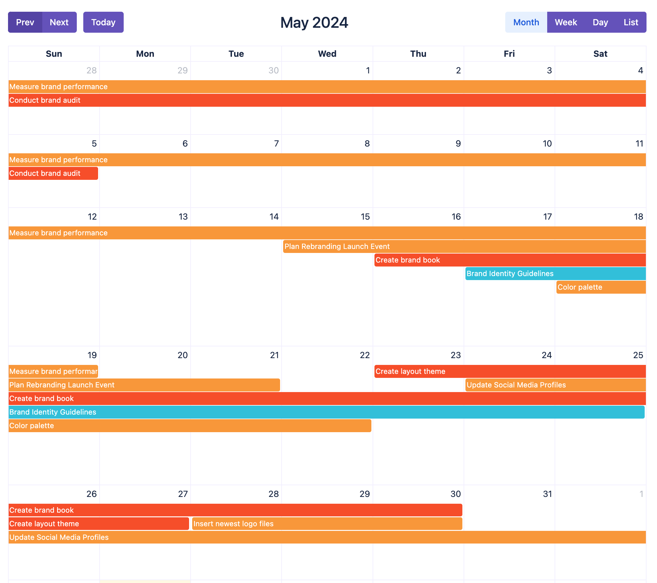 The brand new view for Projects, the Calendar